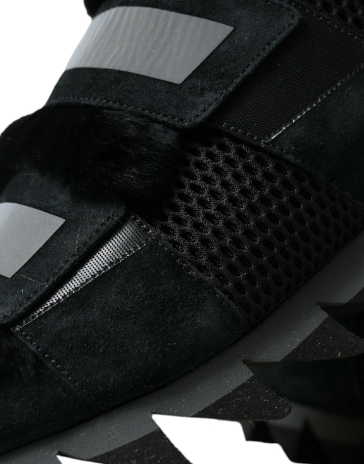 Schwarz Pelz verschönert Wildleder Sneakers Schuhe