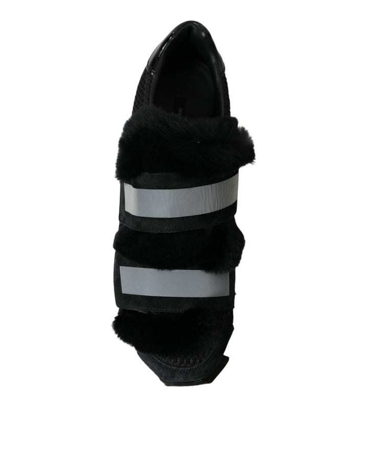 Schwarz Pelz verschönert Wildleder Sneakers Schuhe