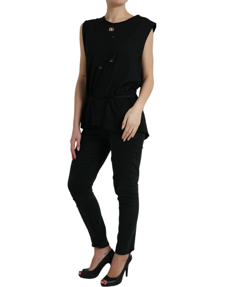 Elegant black tank top with round neck