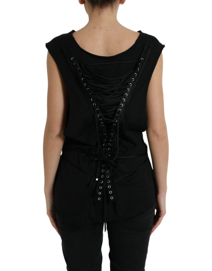 Elegant black tank top with round neck