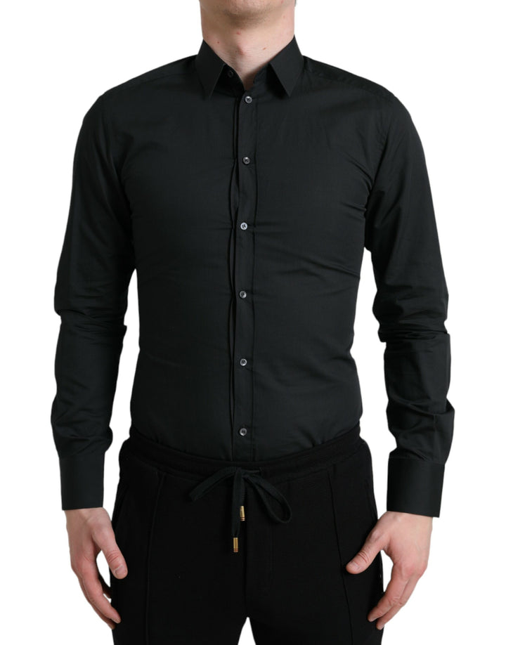 Elegant slim black silk blend shirt