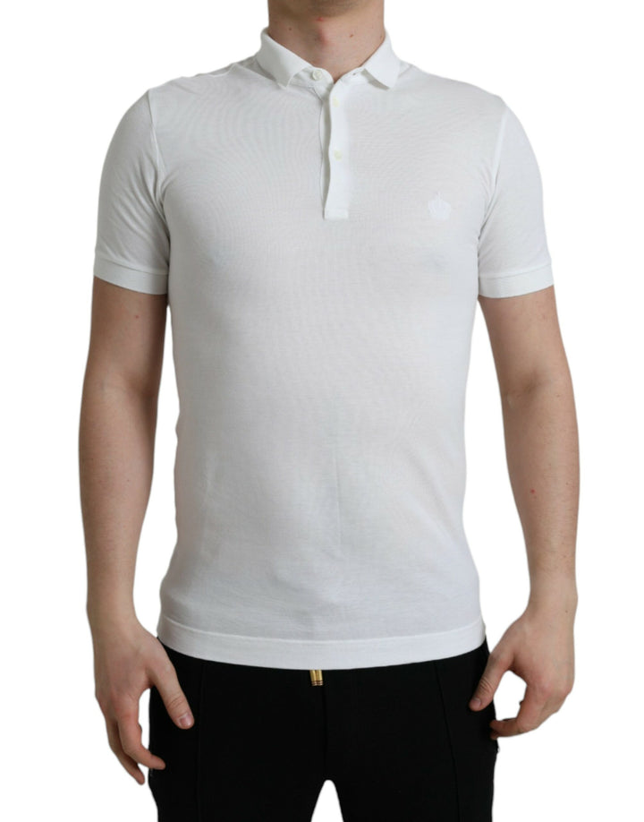White cotton polo with crown embroidery