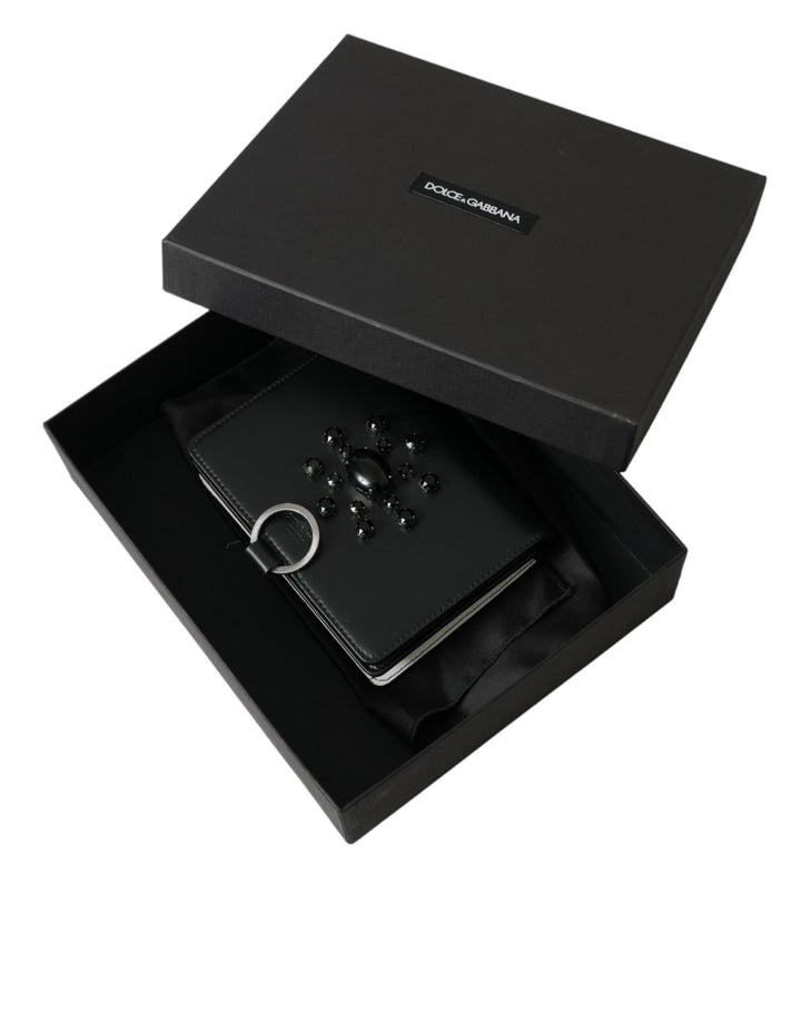 Elegant leather card holder with crystal decoration