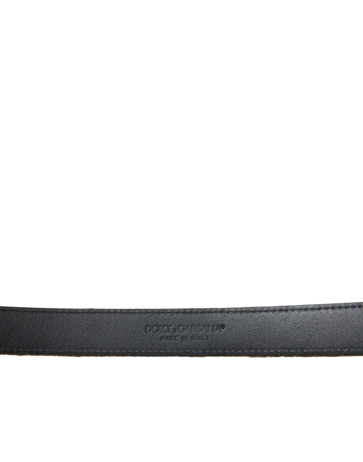 Goldfarbener Leder-Jacquardgürtel mit silberner Metallschnalle