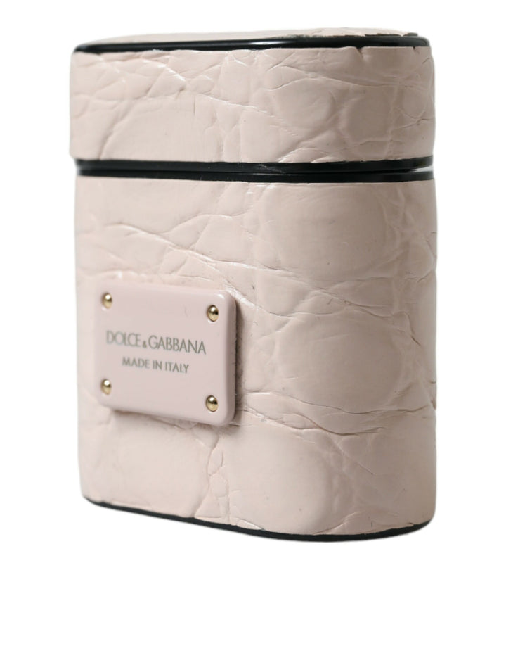 Hellrosa Kalbsleder Metall-Logo-Plakette Airpods Etui