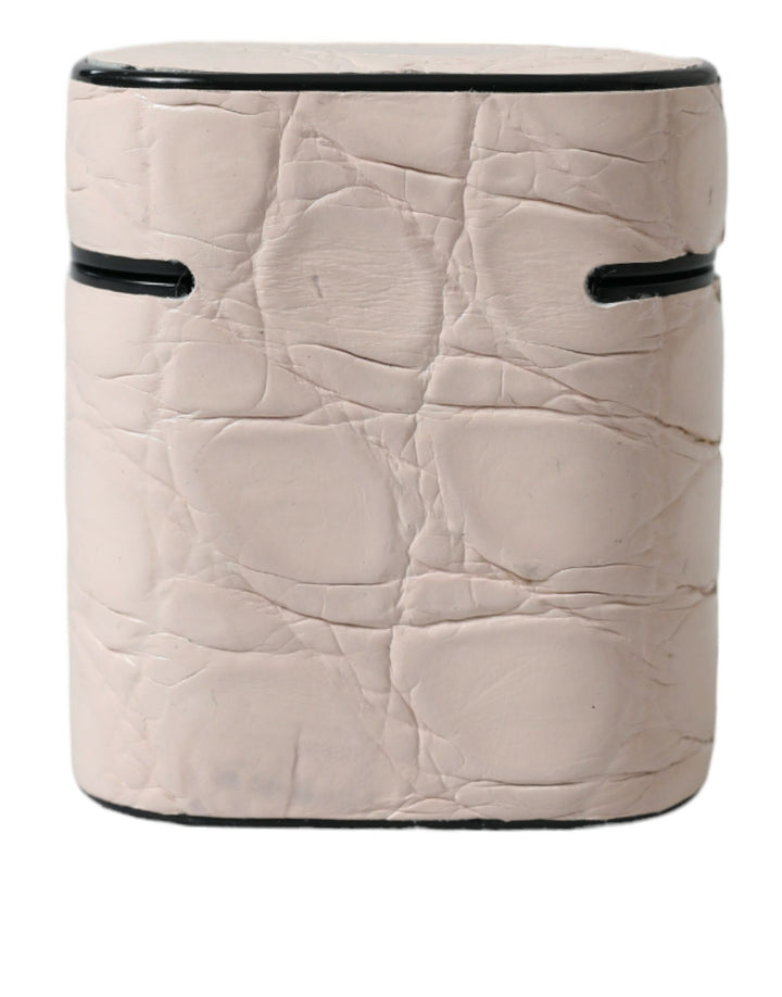 Hellrosa Kalbsleder Metall-Logo-Plakette Airpods Etui