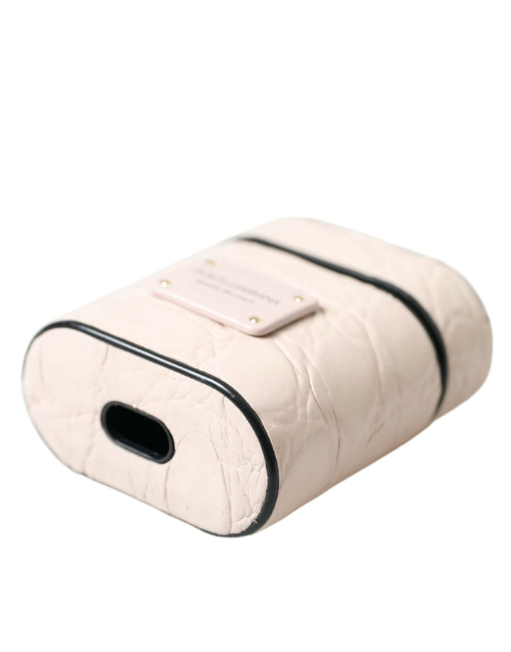 Hellrosa Kalbsleder Metall-Logo-Plakette Airpods Etui