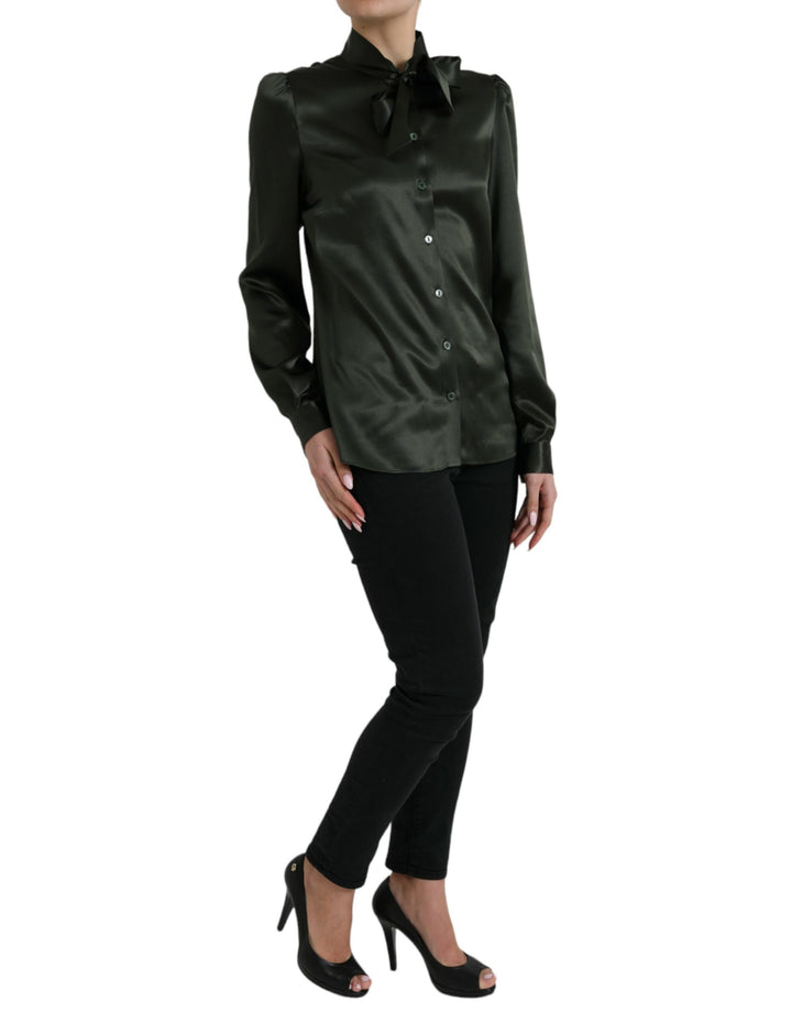 Graues langärmeliges Blusentop mit Ascot-Kragen