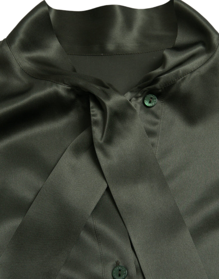 Graues langärmeliges Blusentop mit Ascot-Kragen