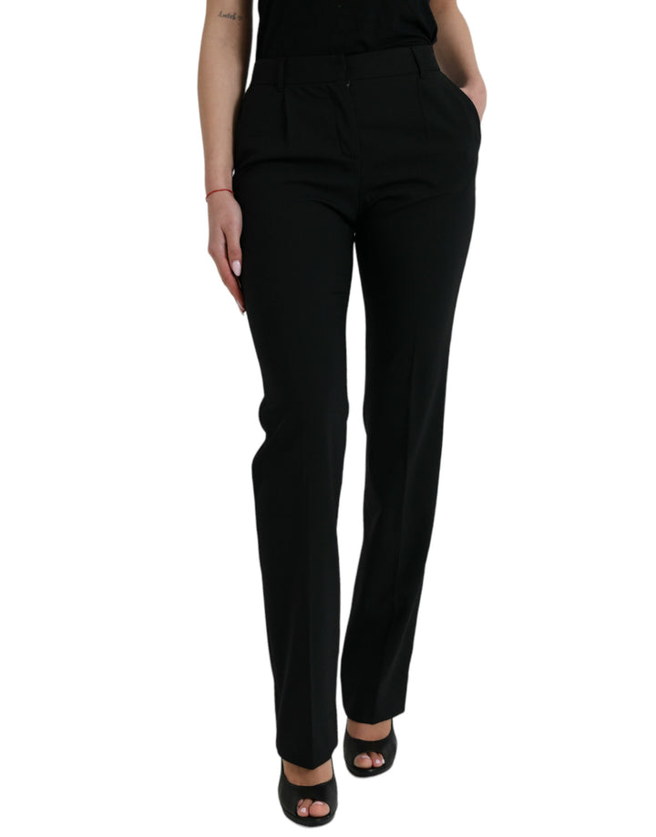Schwarze Wolle Mid Waist Tapered Pants
