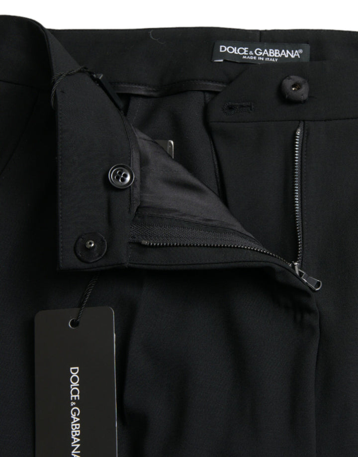 Schwarze Wolle Mid Waist Tapered Pants