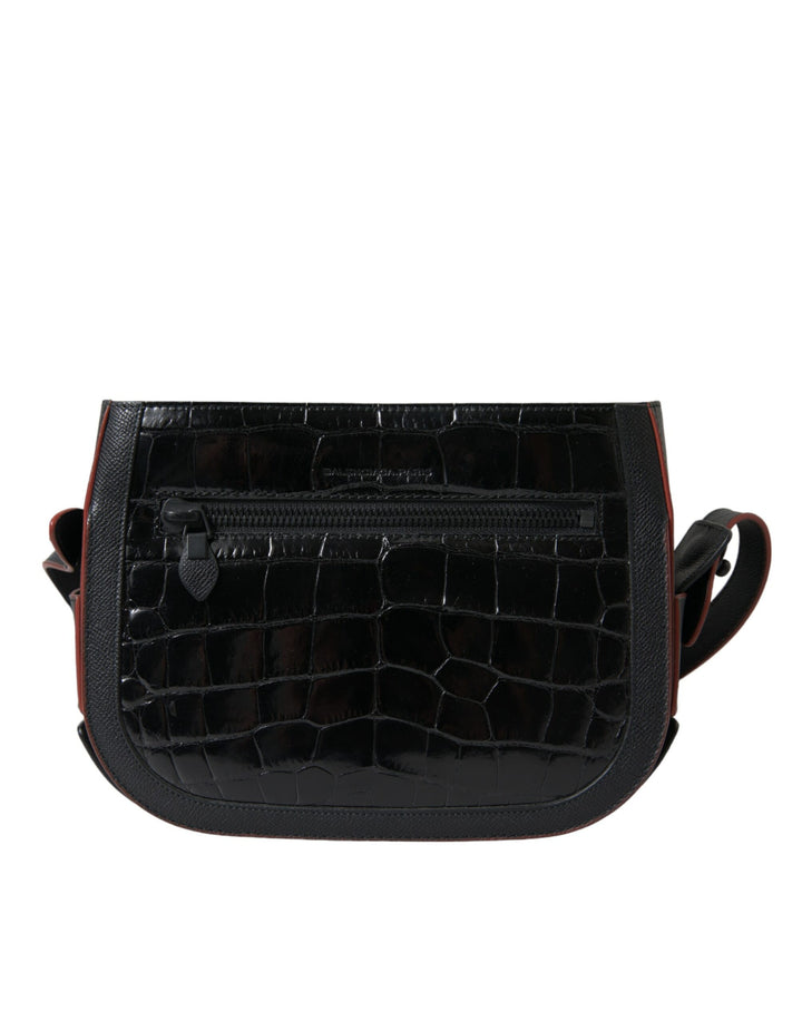 Schwarze Exotenleder Schulter Crossbody Kameratasche