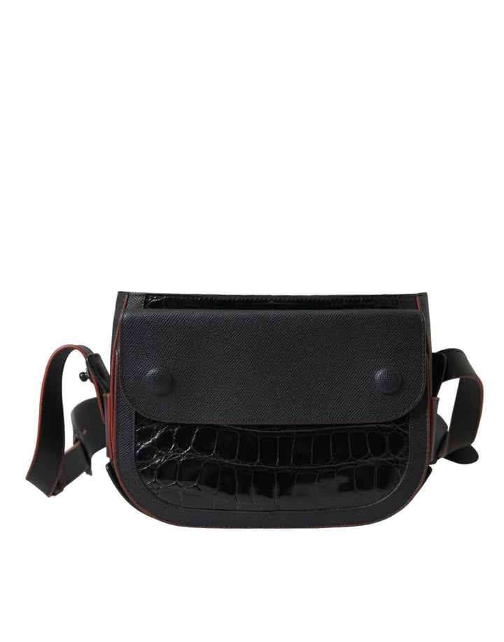 Schwarze Exotenleder Schulter Crossbody Kameratasche