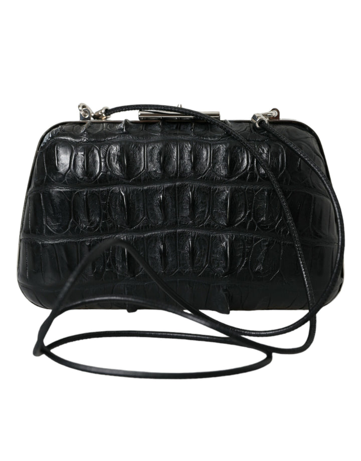 Schwarze Exotenhaut Leder Umhängetasche Crossbody Box Clutch Bag