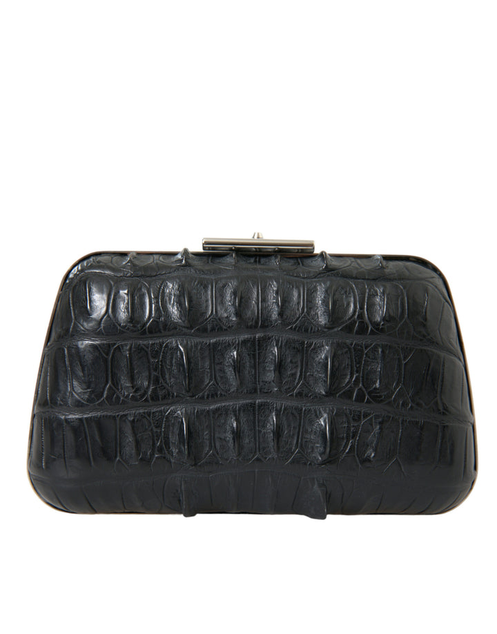 Schwarze Exotenhaut Leder Umhängetasche Crossbody Box Clutch Bag