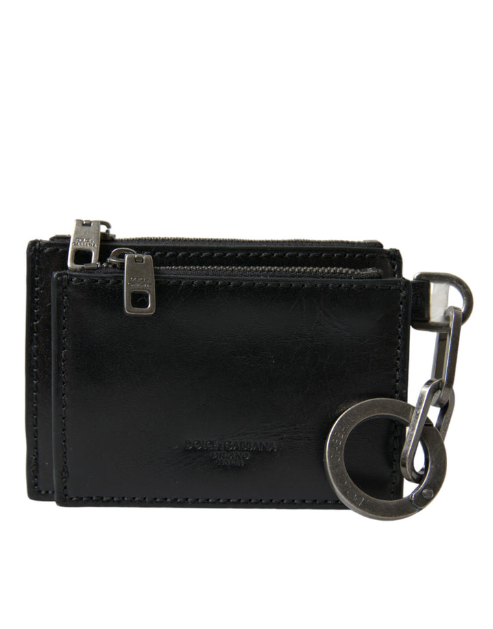 Black Leather Zip Logo Keyring Coin Purse Keychain Wallet