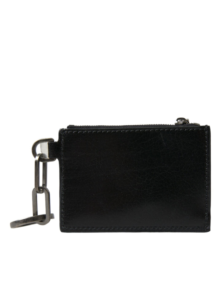 Black Leather Zip Logo Keyring Coin Purse Keychain Wallet