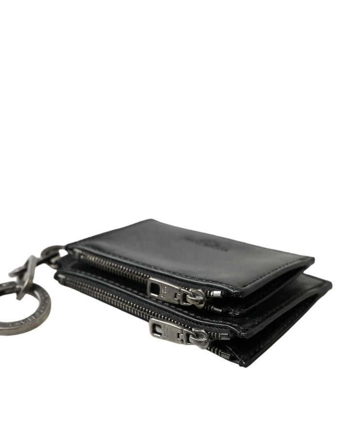 Black Leather Zip Logo Keyring Coin Purse Keychain Wallet