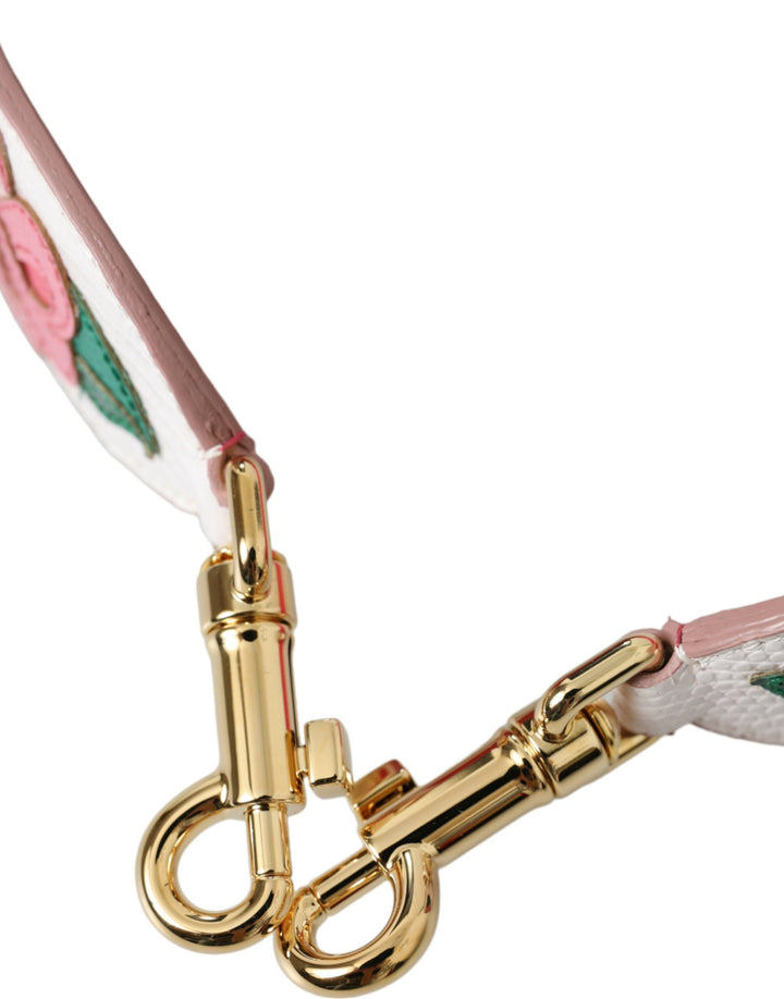 White floral leather accessory shoulder strap