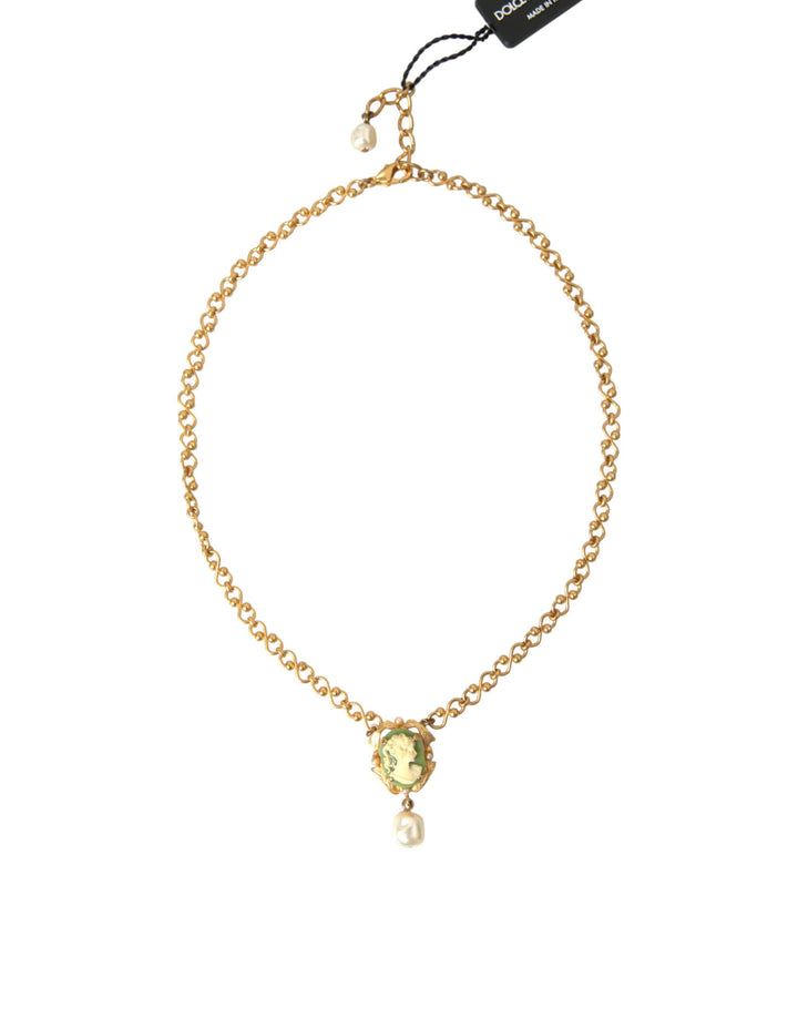 Gold brass chain pearl pendant charm necklace