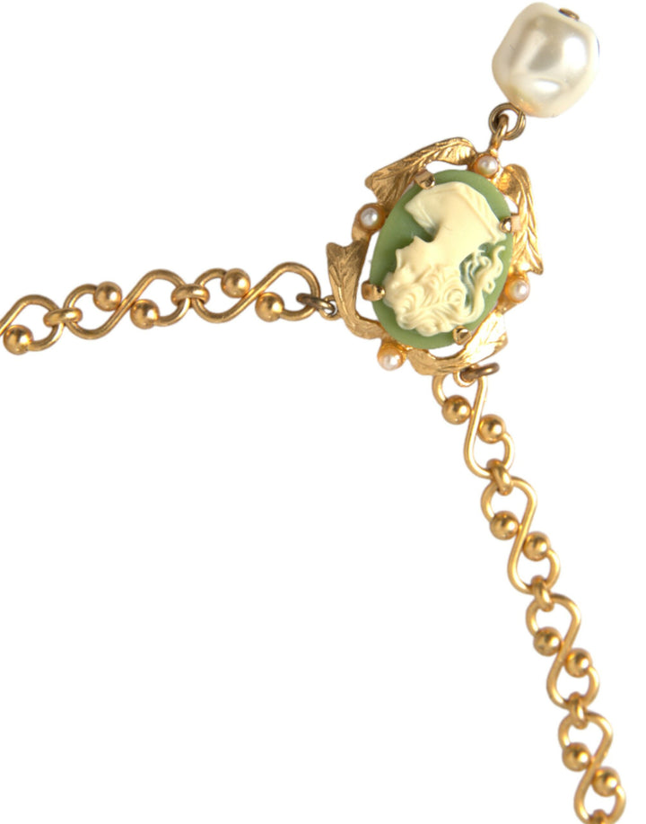 Gold brass chain pearl pendant charm necklace