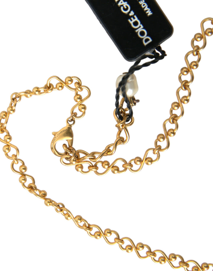 Gold brass chain pearl pendant charm necklace