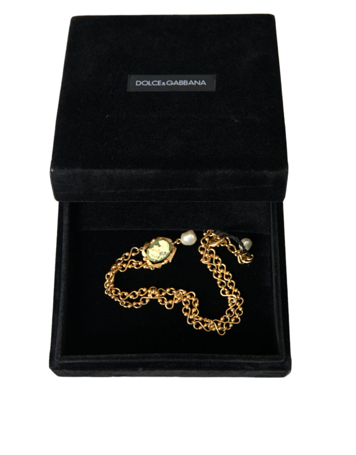 Gold brass chain pearl pendant charm necklace