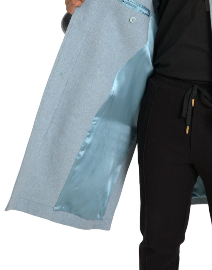 Hellblauer Wollmantel mit Knopfleiste Trenchcoat Jacke