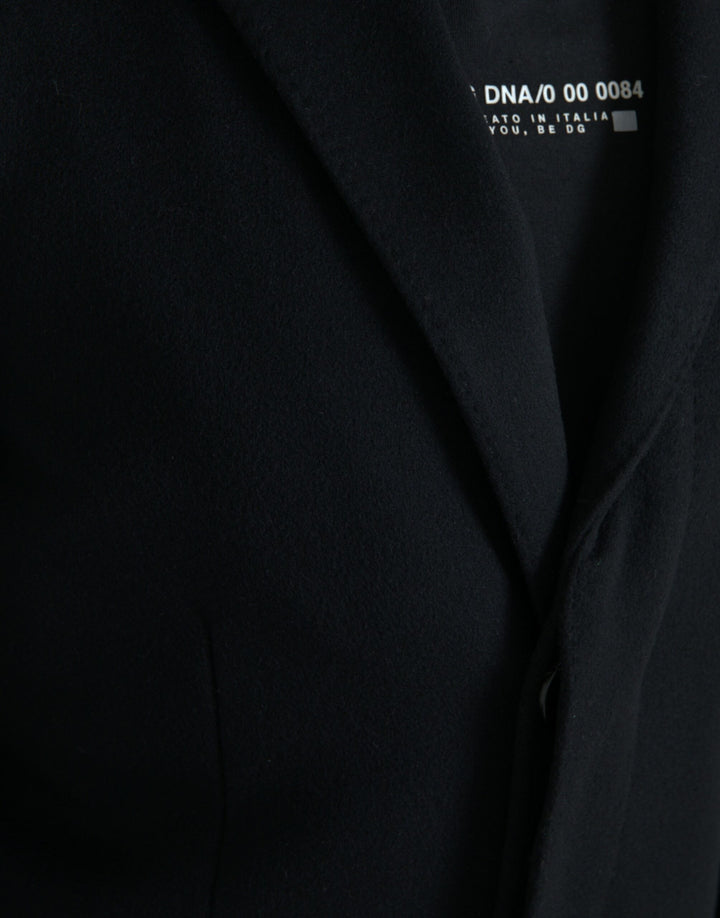 Black single-breasted trench coat jacket