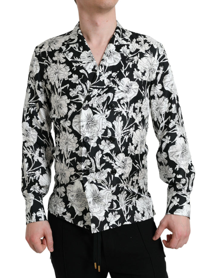 Schwarz Weiß Floral Button Down Casual Hemd