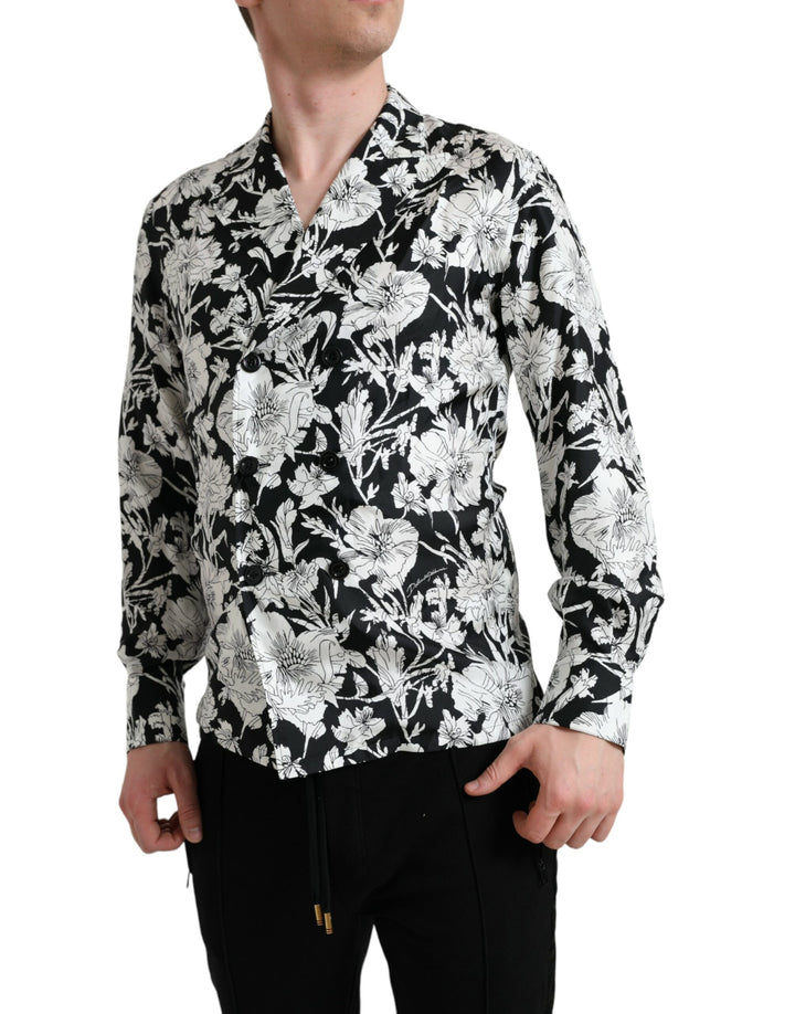 Schwarz Weiß Floral Button Down Casual Hemd
