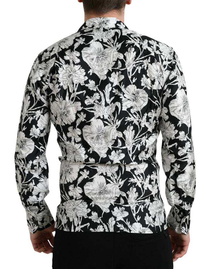 Schwarz Weiß Floral Button Down Casual Hemd