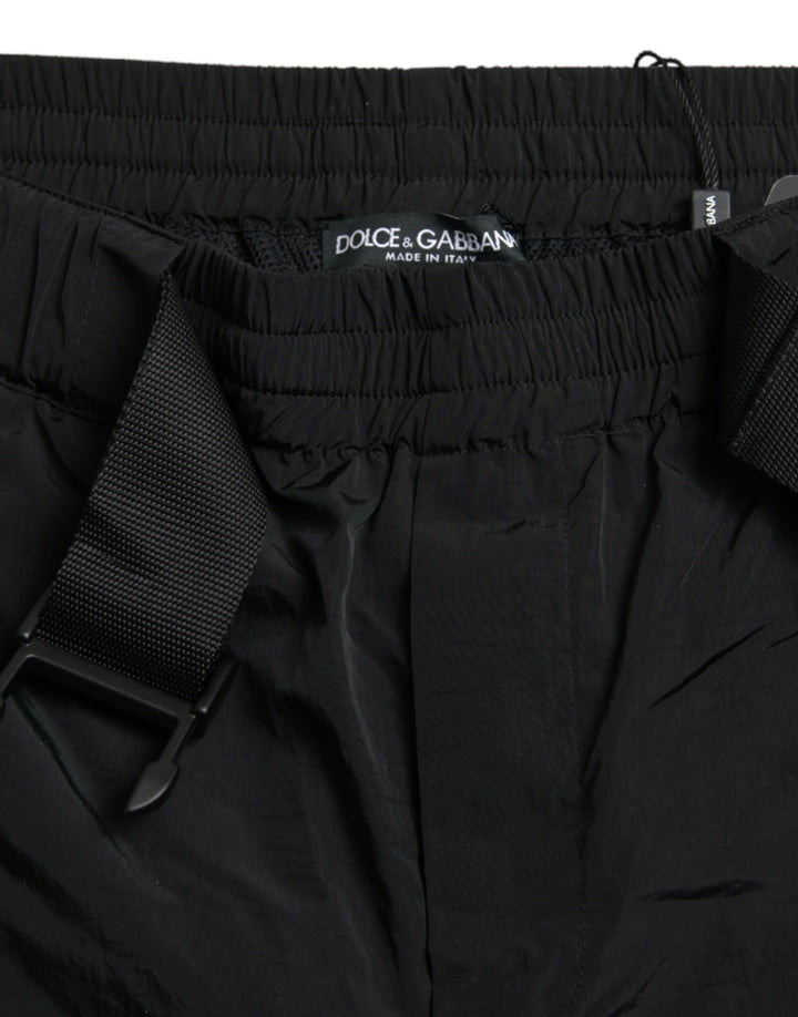 Schwarz-Rot Leopard Print Nylon Jogger Hose