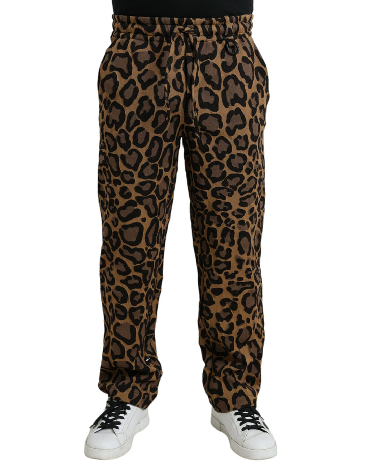 Braune Polyester-Jogger-Hose mit Leopardenmuster