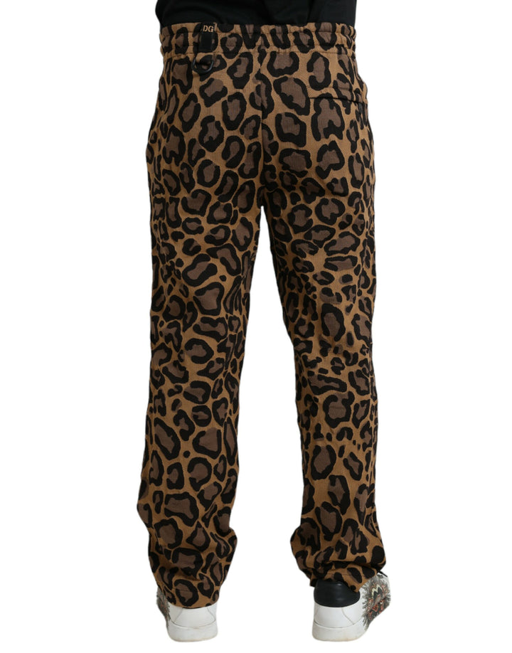 Braune Polyester-Jogger-Hose mit Leopardenmuster