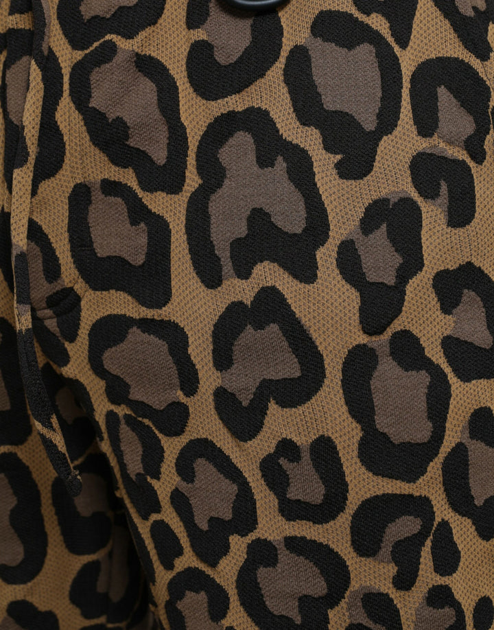 Braune Polyester-Jogger-Hose mit Leopardenmuster