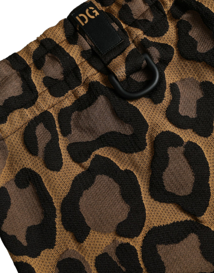 Braune Polyester-Jogger-Hose mit Leopardenmuster