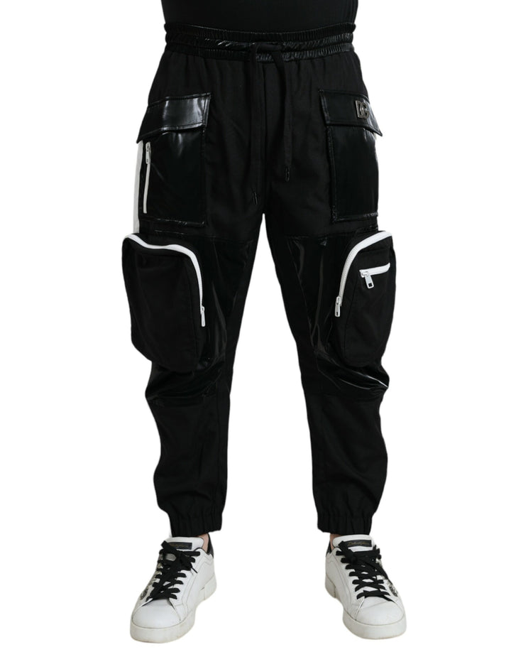 Schwarze Nylon Cargo Jogger Männer Sweatpants Hosen