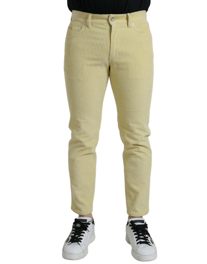 Yellow corduroy logo badge skinny denim jeans
