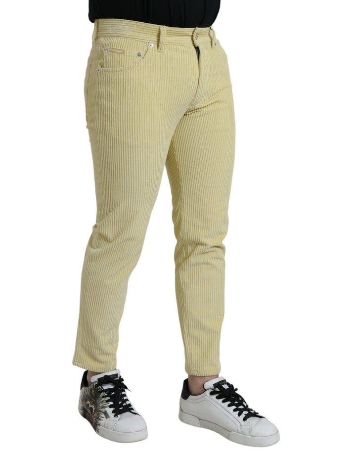 Yellow corduroy logo badge skinny denim jeans