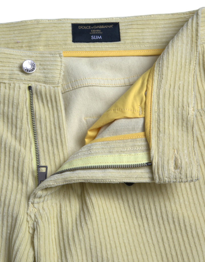 Yellow corduroy logo badge skinny denim jeans