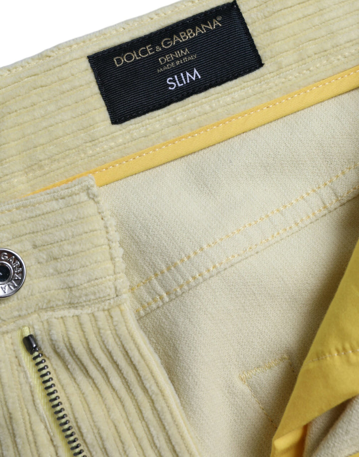 Yellow corduroy logo badge skinny denim jeans