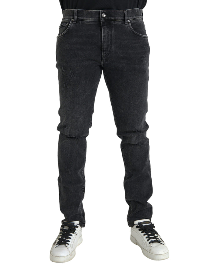 Grey cotton stretch skinny denim jeans with logo