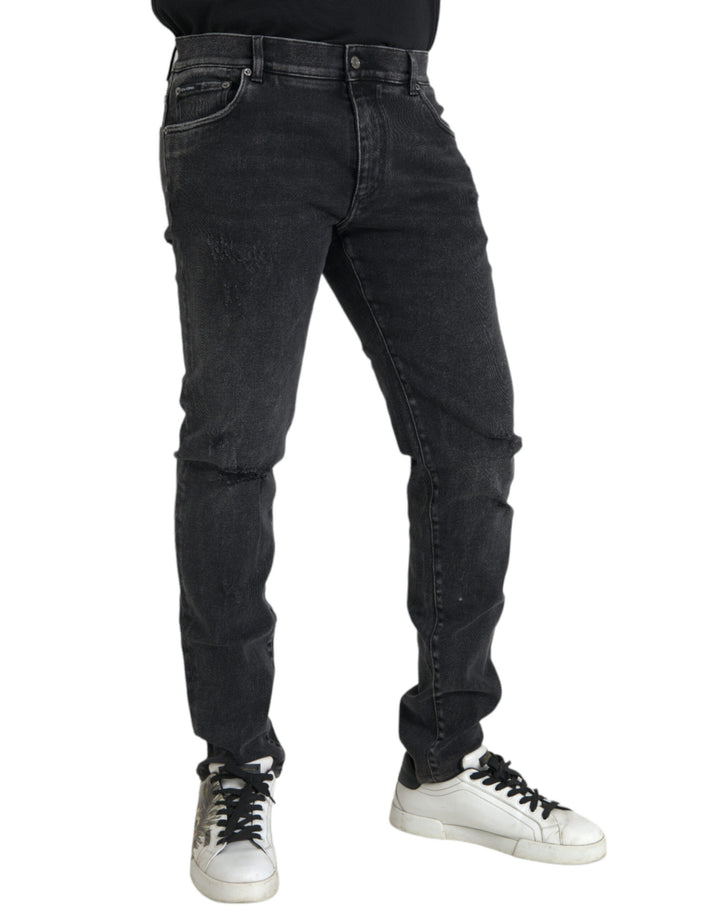 Grey cotton stretch skinny denim jeans with logo