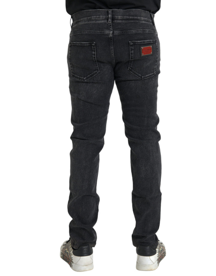 Grey cotton stretch skinny denim jeans with logo