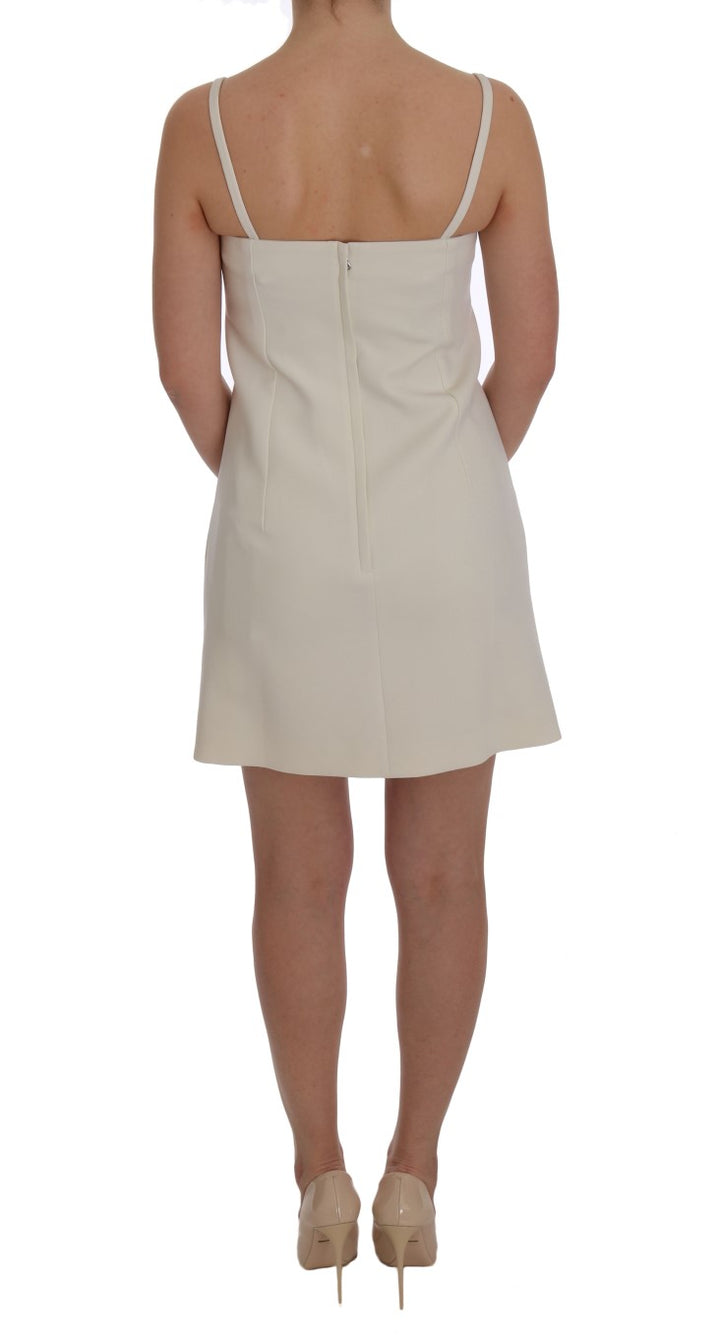 Weißes Stretch-Broschen-Shiftkleid aus Wolle