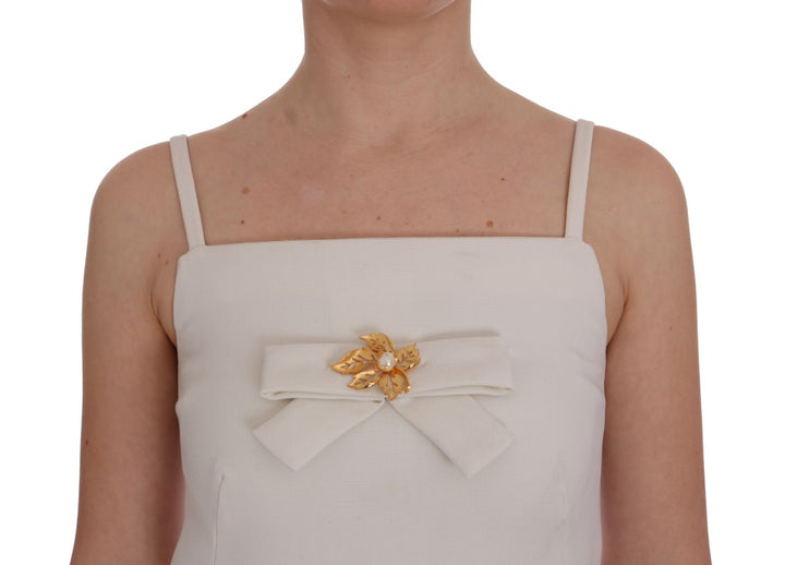 Weißes Stretch-Broschen-Shiftkleid aus Wolle