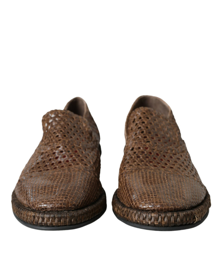 Braun gewebtes Leder Loafers Freizeitschuhe