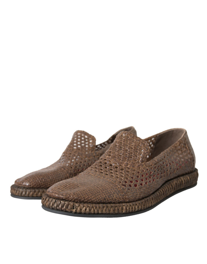 Braun gewebtes Leder Loafers Freizeitschuhe