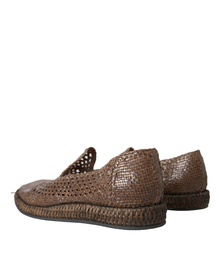 Braun gewebtes Leder Loafers Freizeitschuhe